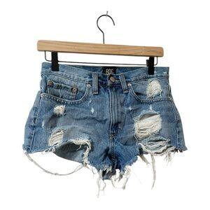 BDG Urban Outfitters Essential Mis Rise Distressed Destroyed Blue Denim Shorts